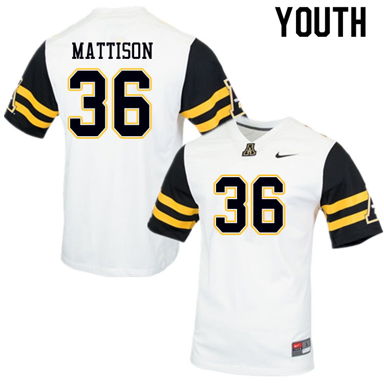 Youth #36 Brock Mattison Appalachian State Mountaineers College Football Jerseys Sale-White - Click Image to Close